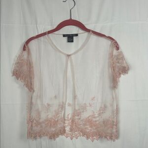 Central Park West Sheer Lace Blouse - Peach